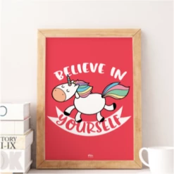 My Name is Mir Believe in Yourself Print - Unicorn Red Wall Print A4