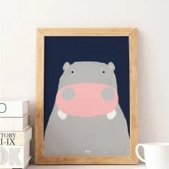 My Name is Mir Happy Hippo Kids Room Wall Print A3