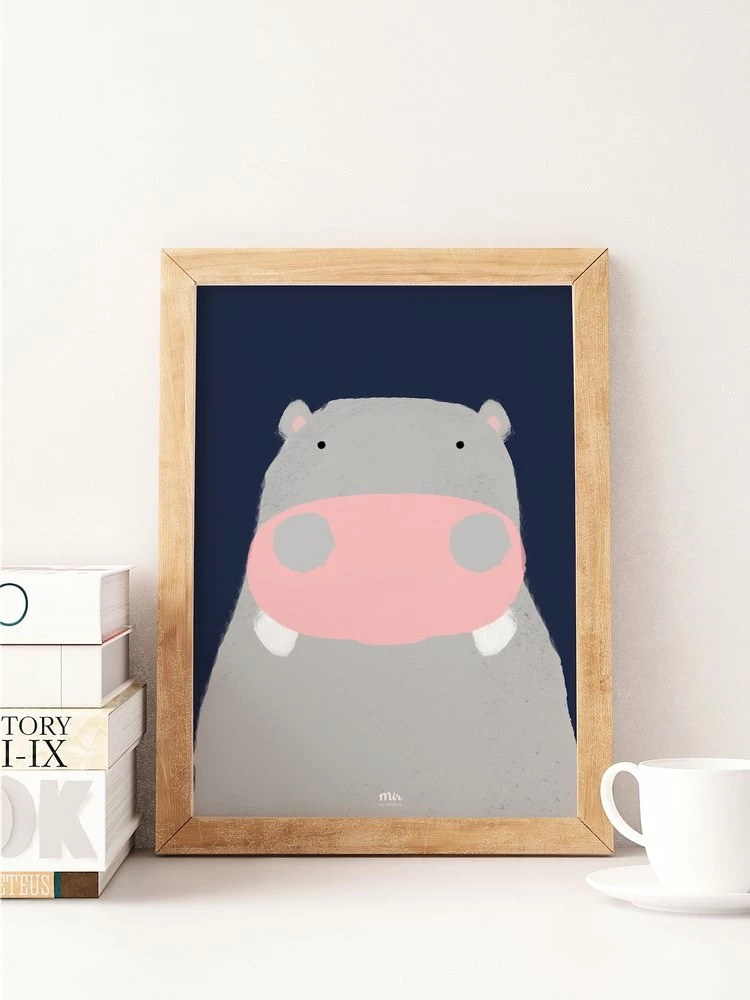 My Name is Mir Happy Hippo Kids Room Wall Print A3 1 My Name is Mir Happy Hippo Kids Room Wall Print A3