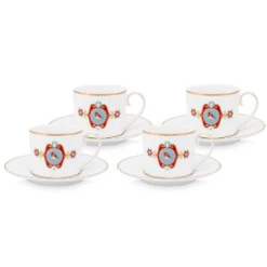 Pip Studio 200ml Robin Cup & Saucer - Set of 4
