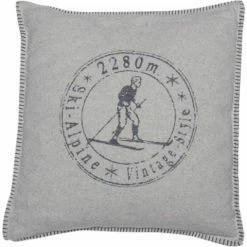 David Fussenegger Grey Cushion With Vintage Skier Motif