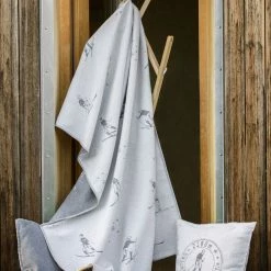 David Fussenegger Grey Cushion With Vintage Skier Motif