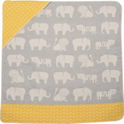 David Fussenegger Grey and Yellow Elephant Juwel Baby Hood Blanket