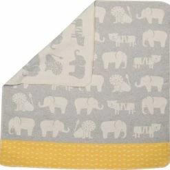 David Fussenegger Grey and Yellow Elephant Juwel Baby Hood Blanket