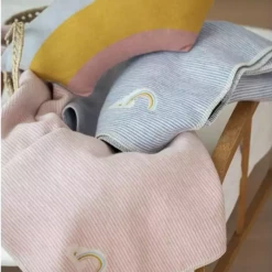 David Fussenegger Juwel Stripes and Rainbow Baby Blanket - Rose